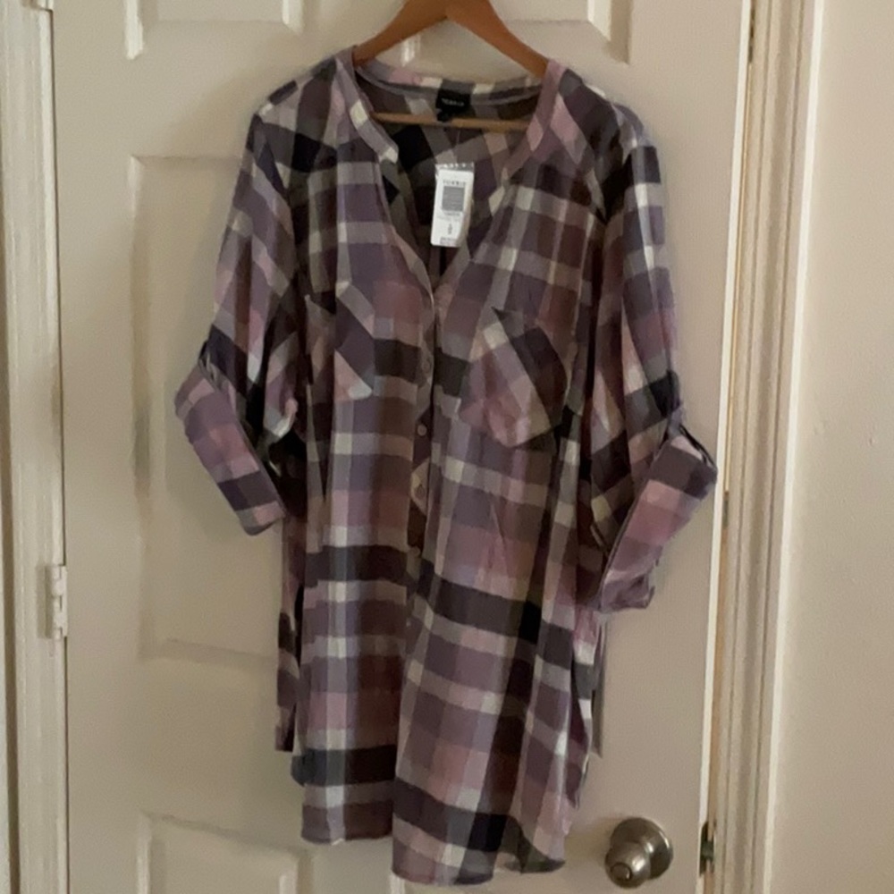 Torrid sz 4 multi check plaid purple blouse